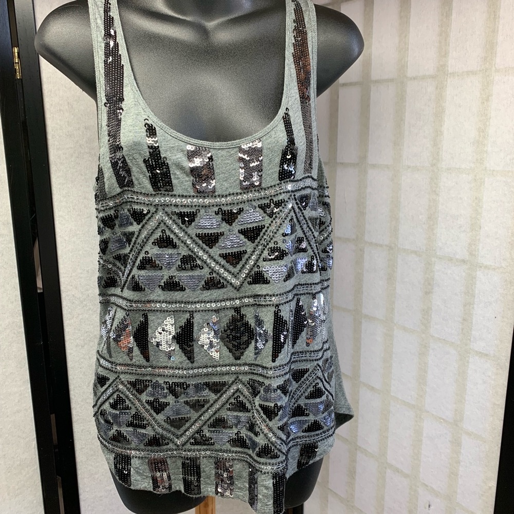 Gray & Black Embellished Tank Top